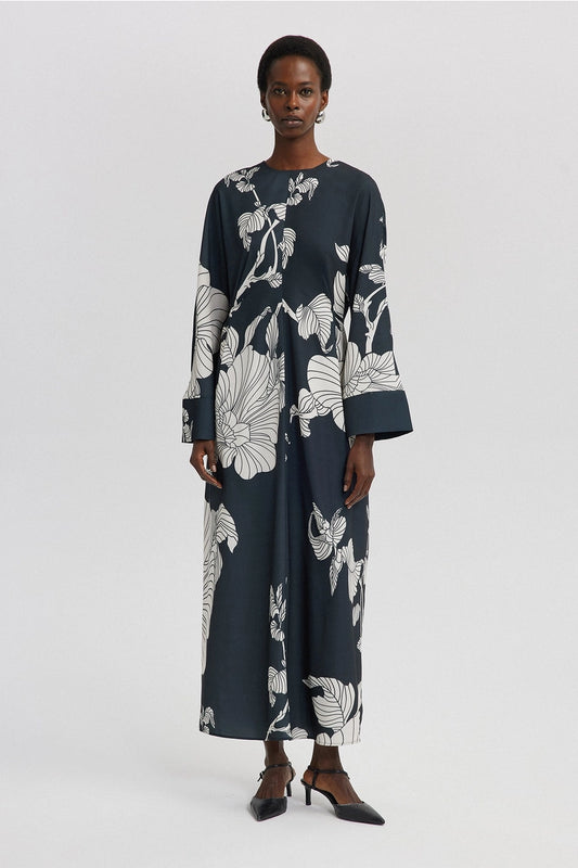 'Serena' - Black Printed Long Sleeve Maxi Dress