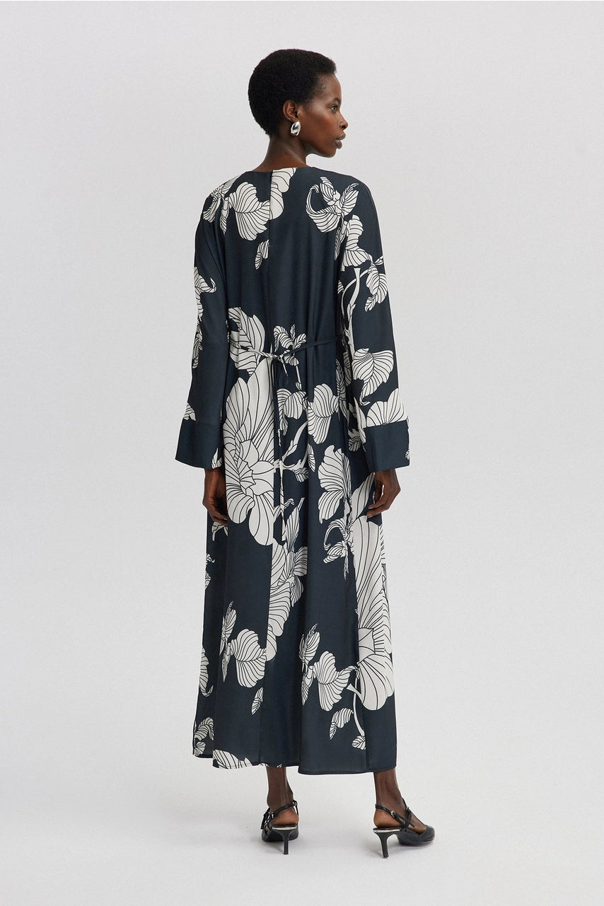 'Serena' - Black Printed Long Sleeve Maxi Dress