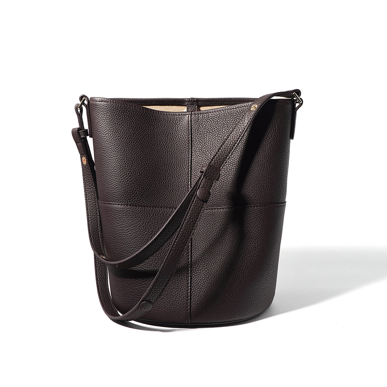 'Maya' - Italian Leather Bucket Bag in Dark Brown