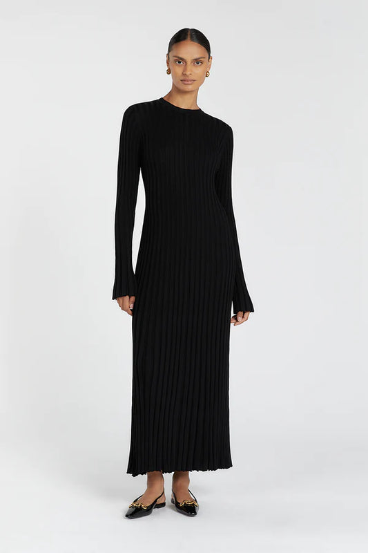 'Lyla' - Roundneck Knit Maxi Dress in Black