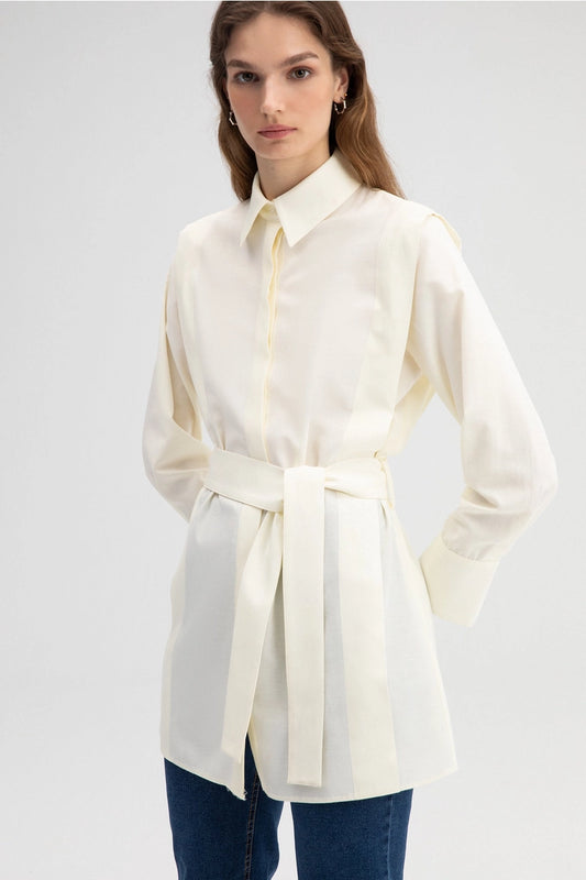 'Belle' - Belted Cotton Blend Shirt