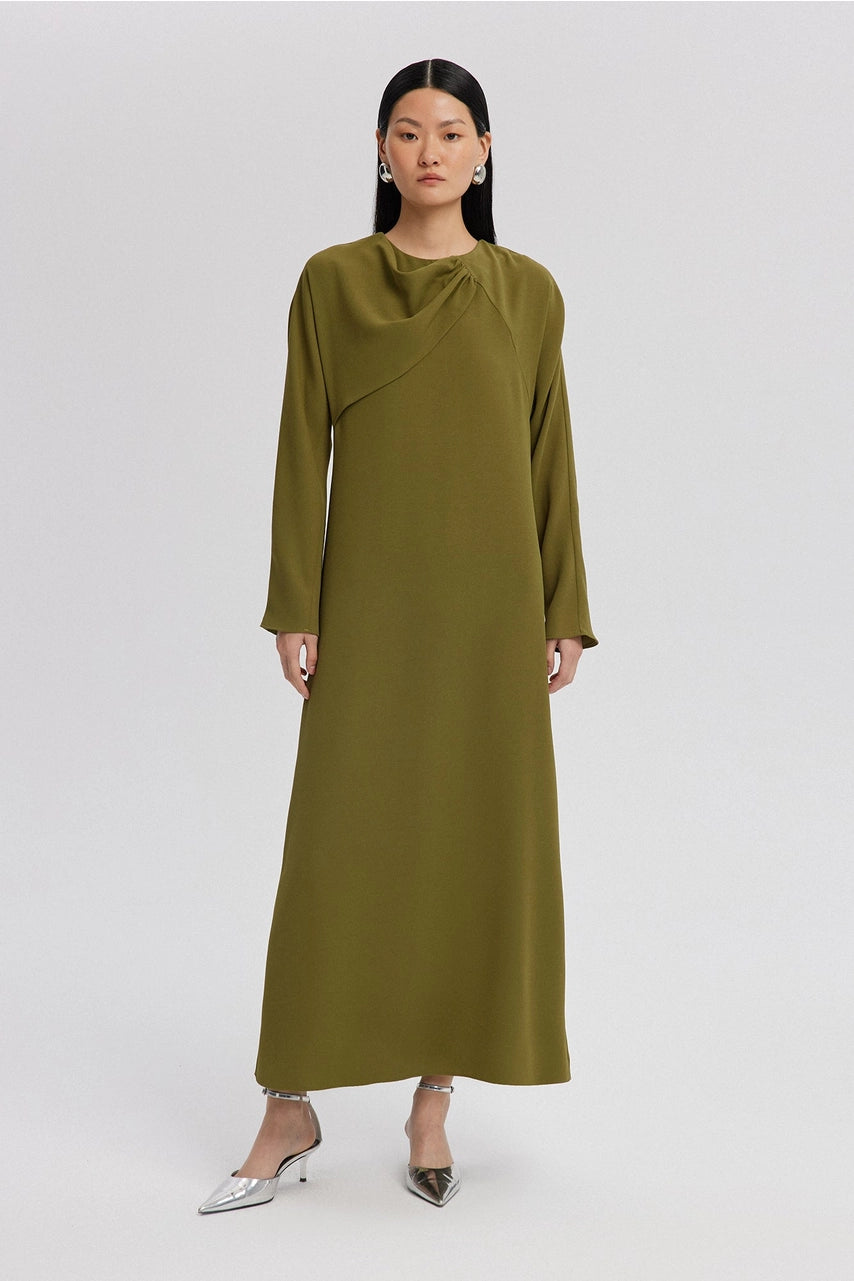 'Athena' - Khaki Long Sleeve Maxi Dress