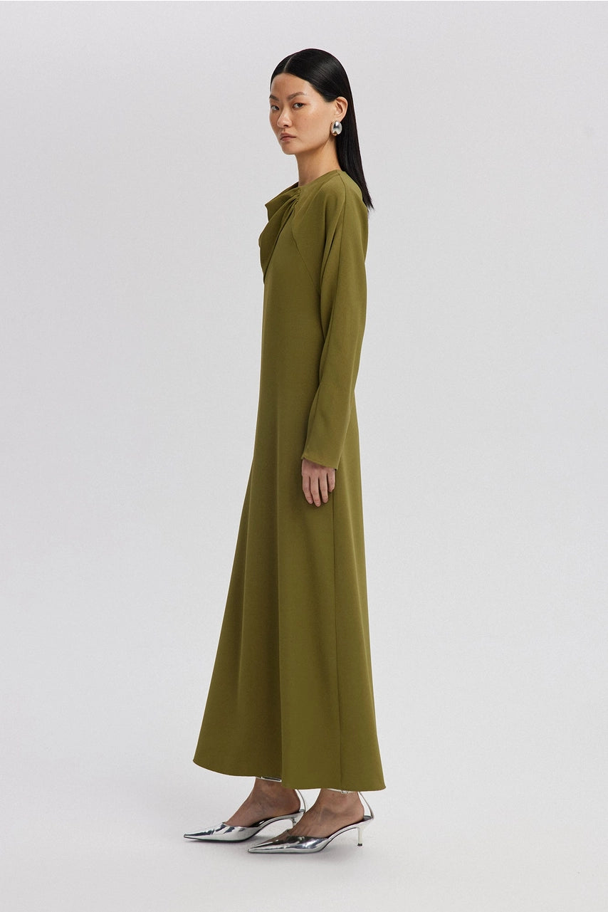 'Athena' - Khaki Long Sleeve Maxi Dress