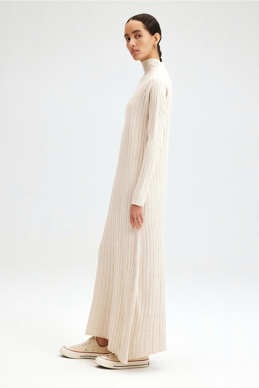 'Alanya' - Mock Neck Maxi Knit Ribbed Dress