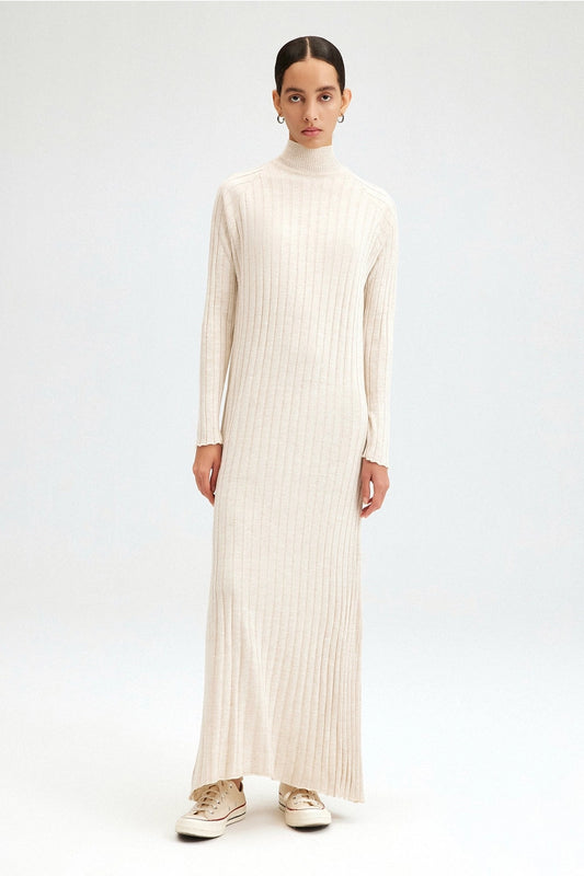 'Alanya' - Mock Neck Maxi Knit Ribbed Dress