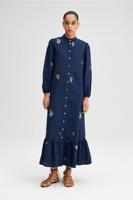 'Chloé' - Navy Long Sleeve Maxi Dress