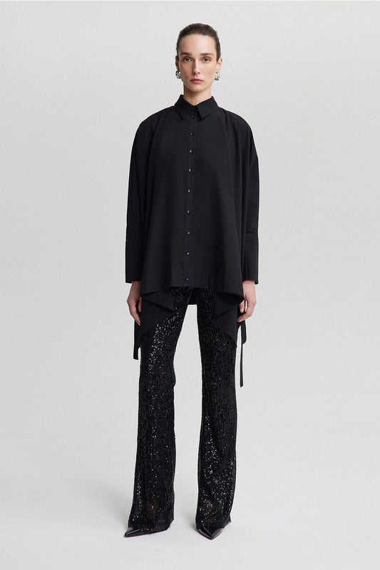 'Elena' - Oversize Flowy Shirt in Black