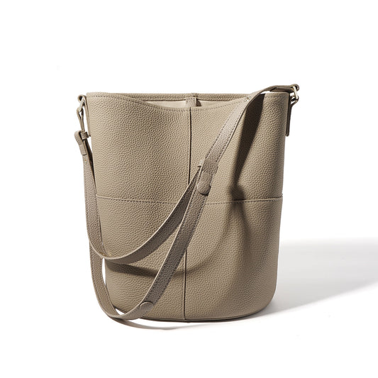 'Maya' Genuine Leather Bucket Bag in Ecru